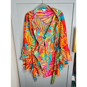 Bleu Rod Beattie‎ Tropical Print One Piece Swimsuit Cover Up Set Size S